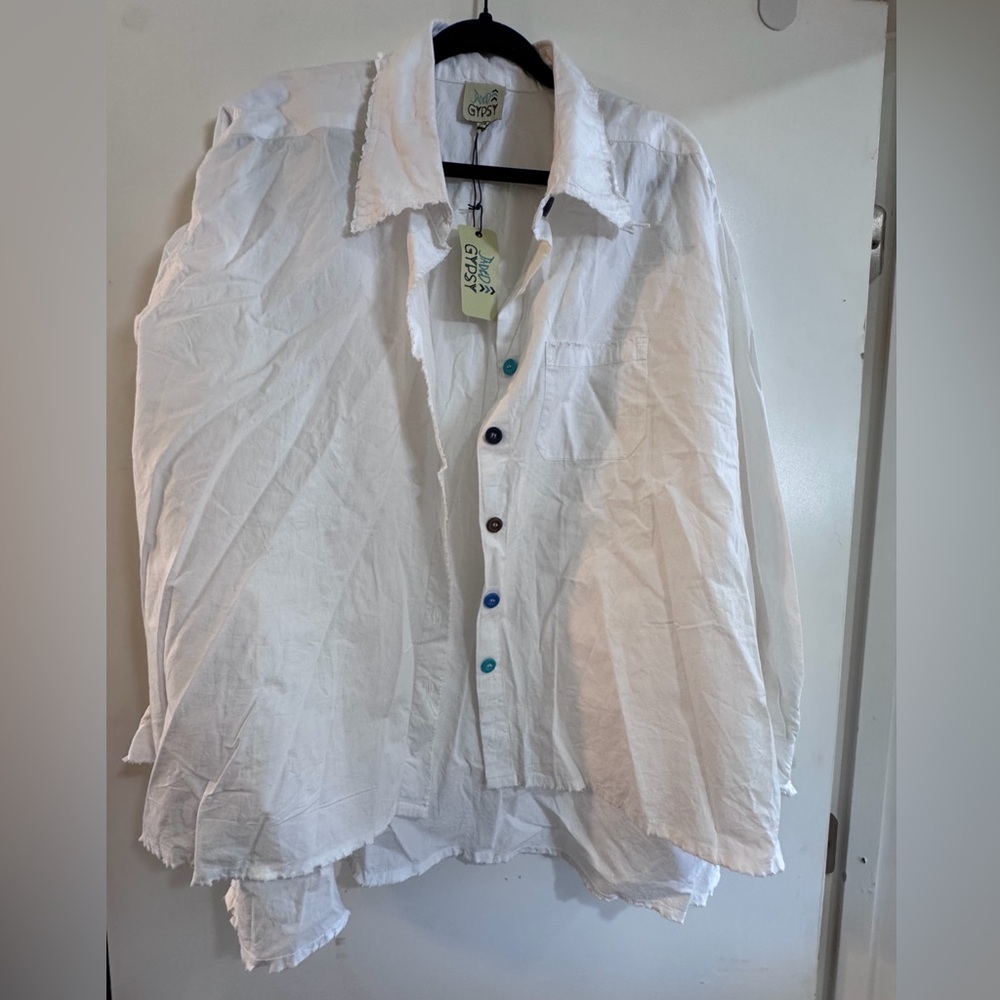 Jaded Gypsy NWT White Button Down Shirt with Multi Colored Buttons